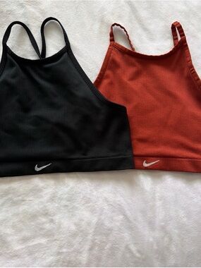 Nike Women's Ribbed Crop Sports Bras - Black & Rust Red